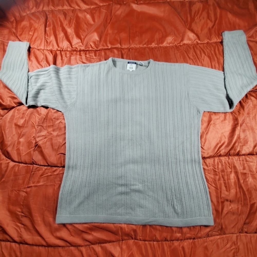 Anthropologie Cousin Johnny Ribbed Crewneck Sweater Large Blue DogLogo Hong Kong